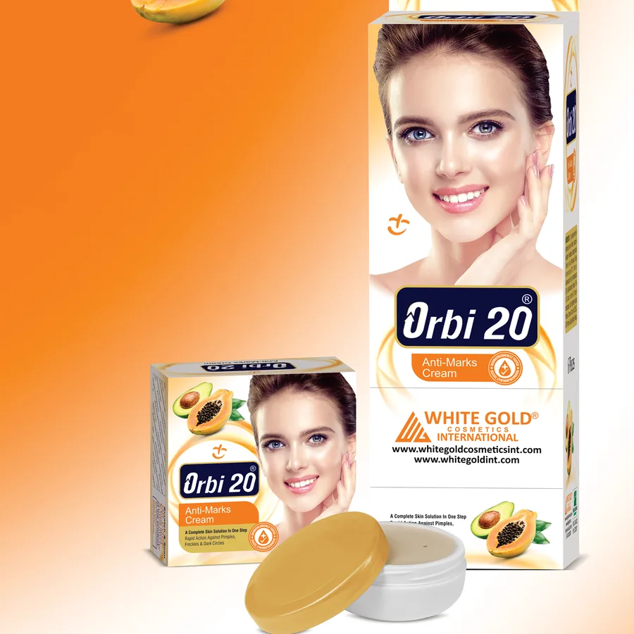 Orbi 20 Anti-Marks Cream box and jar with papaya and avocado